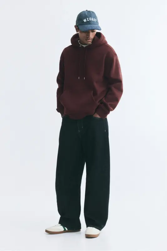 Loose Fit Kapüşonlu Üst - Bordo - 2
