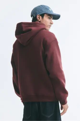 Loose Fit Kapüşonlu Üst - Bordo - 4