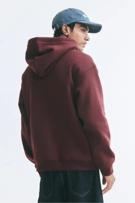 Loose Fit Kapüşonlu Üst - Bordo - 4