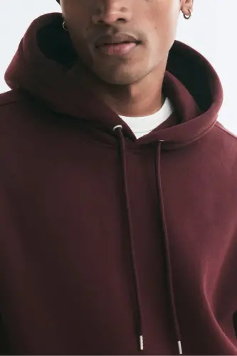 Loose Fit Kapüşonlu Üst - Bordo - 5