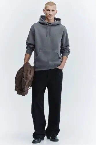 Loose Fit Kapüşonlu Üst-Koyu gri - 3