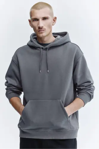 Loose Fit Kapüşonlu Üst - Koyu gri - 1