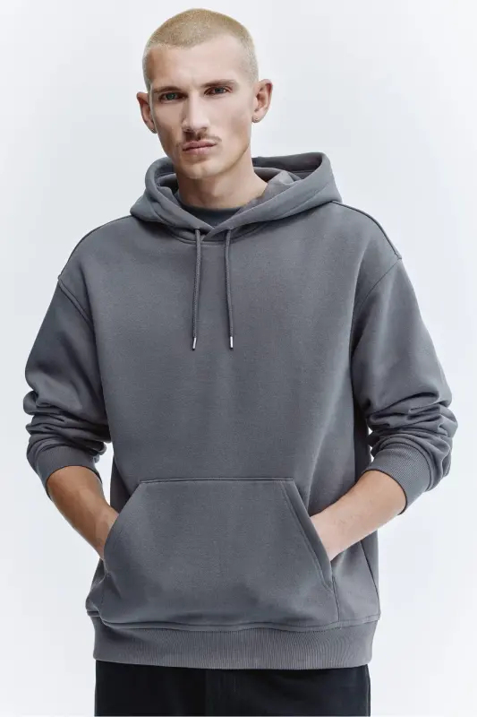 Loose Fit Kapüşonlu Üst - Koyu gri - 1
