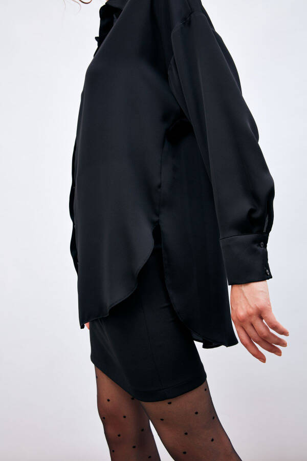 Loose Fit Off-Shoulder Shirt - BLACK - 7