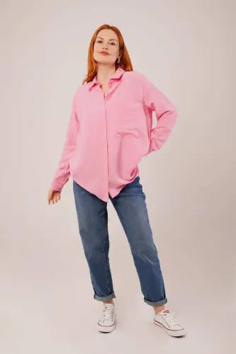 Loose Fit Pocketed Pink Shirt - BÜYÜKBEDENIZ (1)