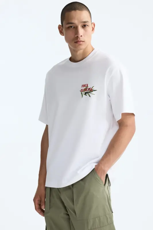 Loose Fit Printed T-Shirt - White/Finca Olivetta - 1