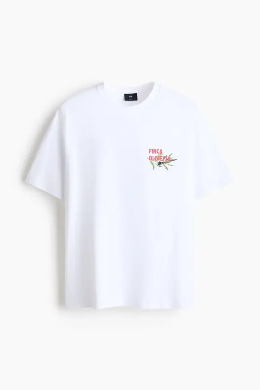 Loose Fit Printed T-Shirt - White/Finca Olivetta - 4