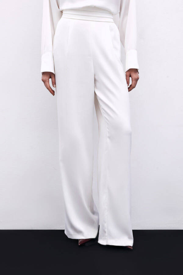 Loose Fit Satin Trousers with Pockets - ECRU - 6