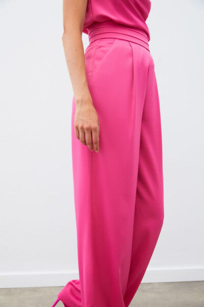 Loose Fit Satin Trousers with Pockets - FUCHSIA - 6