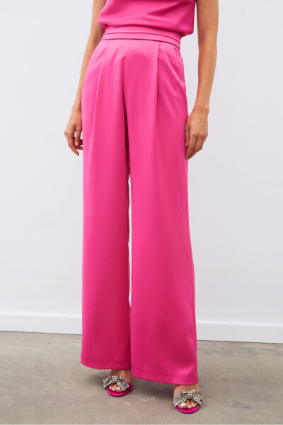 Loose Fit Satin Trousers with Pockets - FUCHSIA - 7