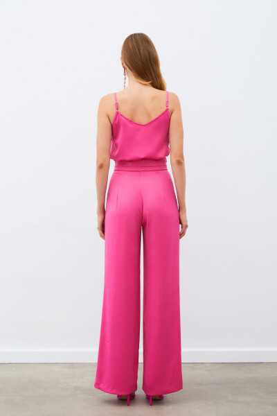 Loose Fit Satin Trousers with Pockets - FUCHSIA - 8