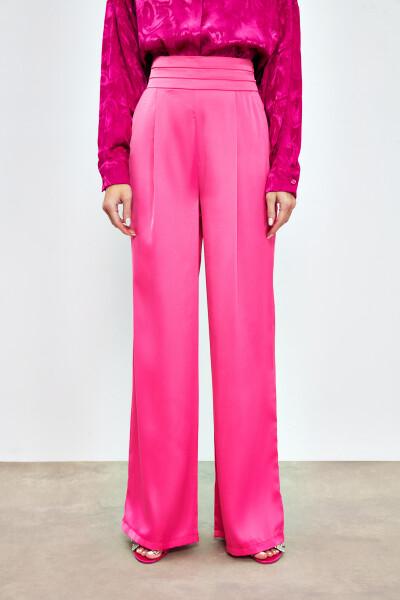 Loose Fit Satin Trousers with Pockets - FUCHSIA - 11