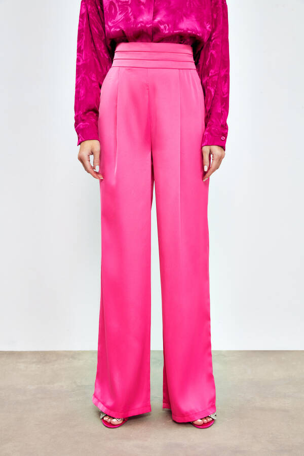 Loose Fit Satin Trousers with Pockets - FUCHSIA - 11