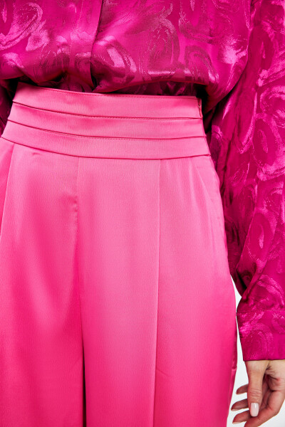 Loose Fit Satin Trousers with Pockets - FUCHSIA - 12