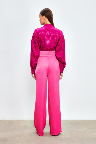 Loose Fit Satin Trousers with Pockets - FUCHSIA - 13