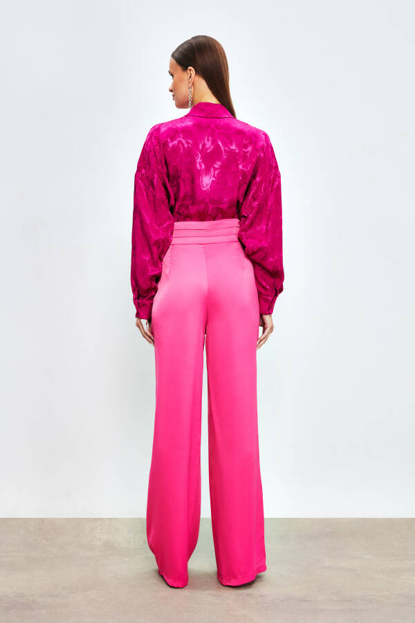 Loose Fit Satin Trousers with Pockets - FUCHSIA - 13