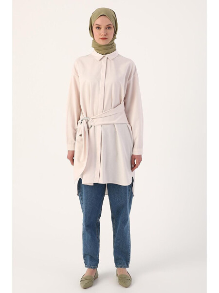 Loose Fit Shirt Tunic with Light Pink Belt - 7