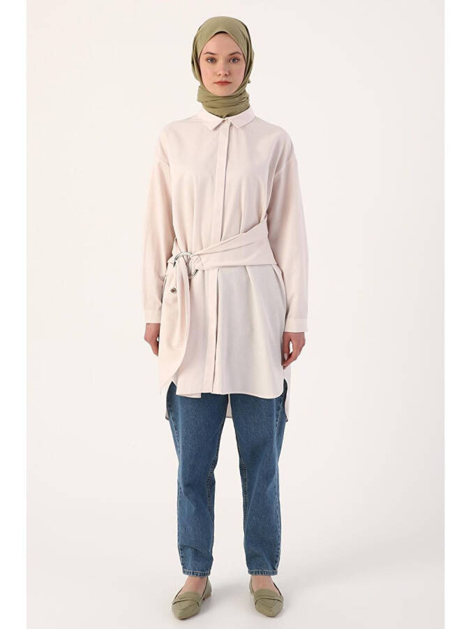 Loose Fit Shirt Tunic with Light Pink Belt - 7