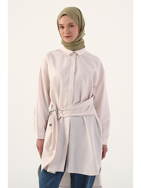 Loose Fit Shirt Tunic with Light Pink Belt - 1