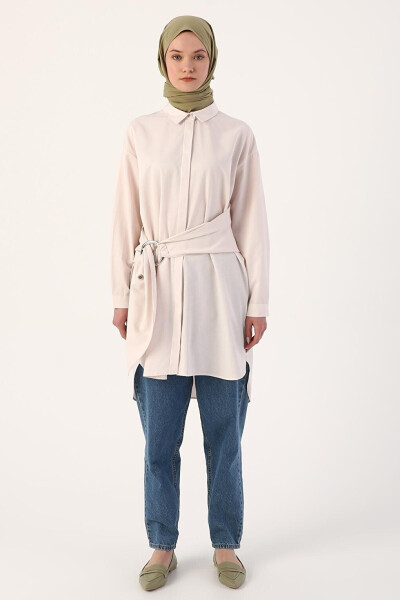 Loose Fit Shirt Tunic with Light Pink Belt - 12