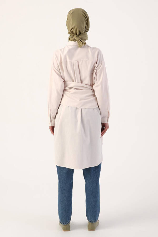 Loose Fit Shirt Tunic with Light Pink Belt - 14