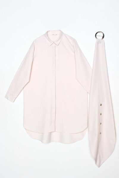 Loose Fit Shirt Tunic with Light Pink Belt - 15