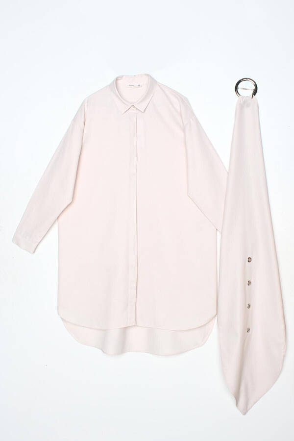 Loose Fit Shirt Tunic with Light Pink Belt - 15