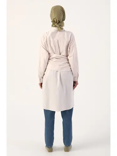Loose Fit Shirt Tunic with Light Pink Belt - 4