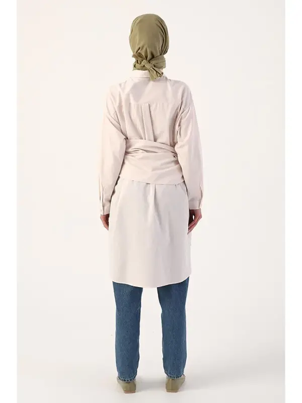 Loose Fit Shirt Tunic with Light Pink Belt - 4
