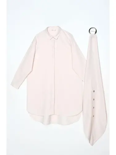 Loose Fit Shirt Tunic with Light Pink Belt - 6