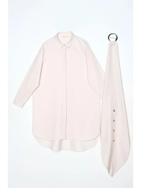 Loose Fit Shirt Tunic with Light Pink Belt - 6