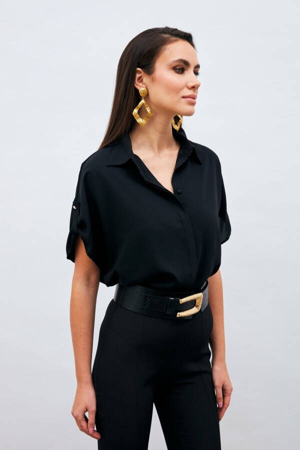 Loose Fit Shirt with Sleeve Details - Black - 9