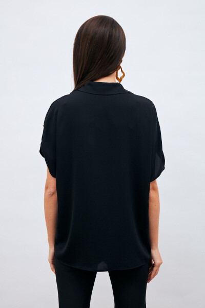 Loose Fit Shirt with Sleeve Details - Black - 10