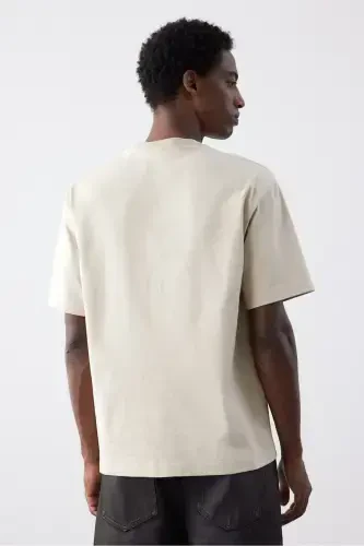 Loose Fit Tişört-Bej - 4