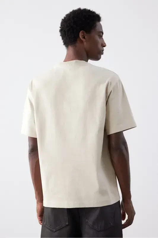 Loose Fit Tişört-Bej - 4