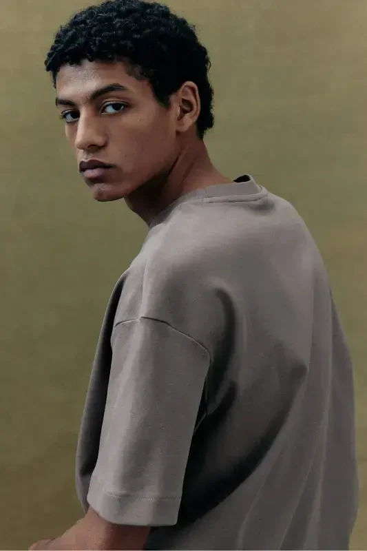 Loose Fit Tişört-Koyu bej - 5