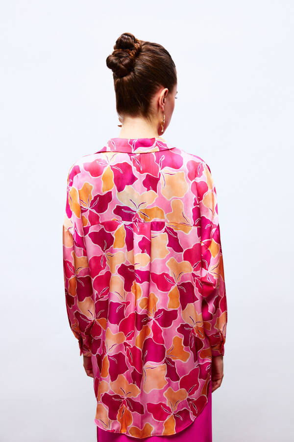 Loose Floral Shirt - FUCHSIA-ORANGE - 10