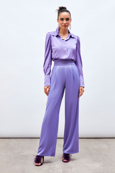 Loose Satin Pants with Pockets - PURPLE - 1