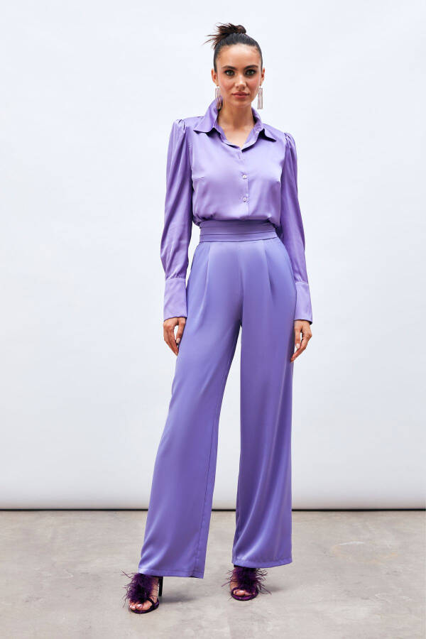 Loose Satin Pants with Pockets - PURPLE - 1