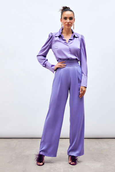 Loose Satin Pants with Pockets - PURPLE - 2