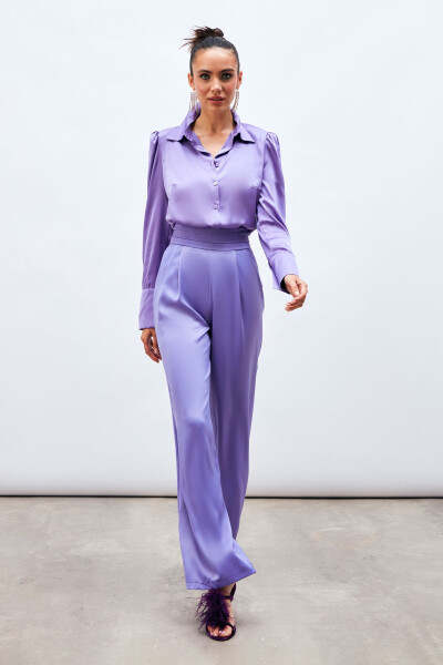 Loose Satin Pants with Pockets - PURPLE - 3