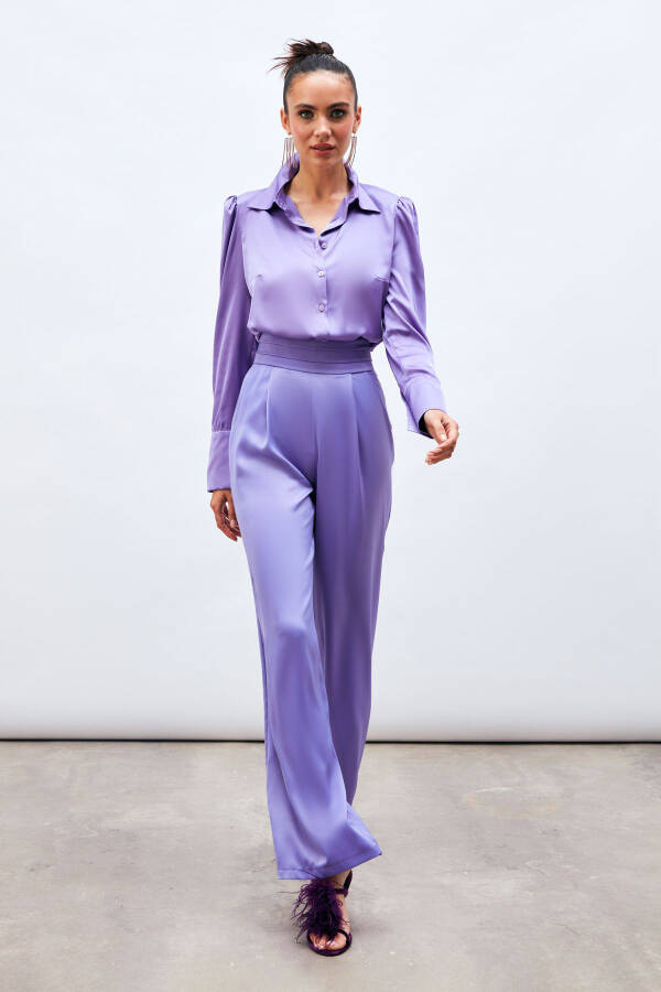 Loose Satin Pants with Pockets - PURPLE - 3