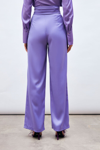 Loose Satin Pants with Pockets - PURPLE - 6