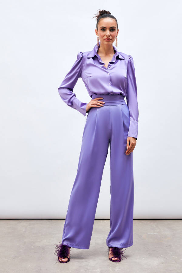 Loose Satin Pants with Pockets - PURPLE - 8