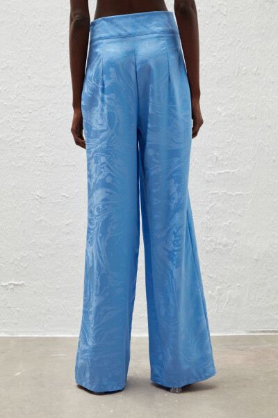 Loose Satin Patterned Trousers - Blue - 8