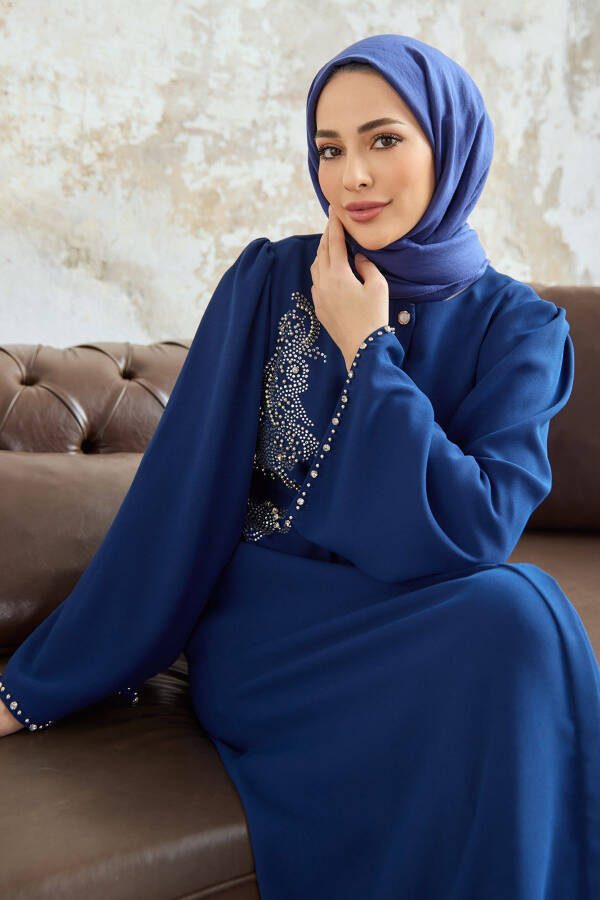 Lora Taşlı Abaya - İndigo - 4