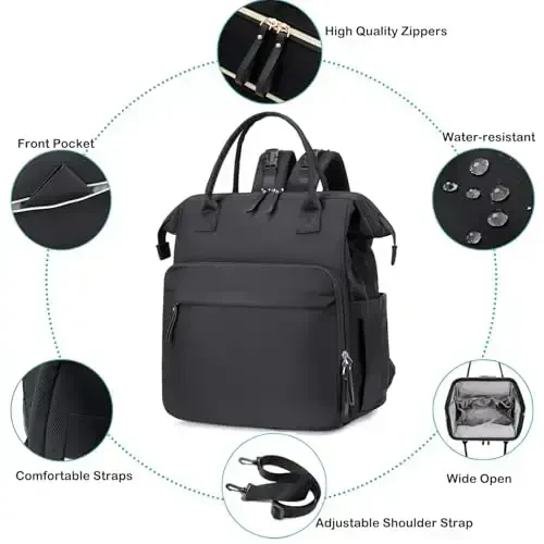 LORADI Convertible Diaper Bag Tote, Wide Open Top 14 Pockets Stylish Baby Diaper Bag with Stroller Buckle, Water-resistant (Black-silver, Extral-large) - 4