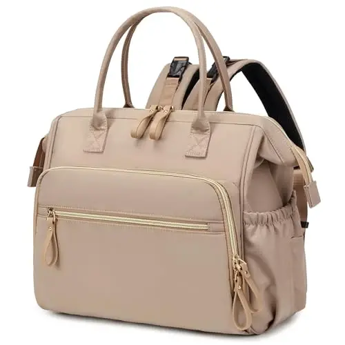 LORADI Convertible Diaper Bag Tote, Wide Open Top 14 Pockets Stylish Baby Diaper Bag with Stroller Buckle, Water-resistant (Mocha Mousse, Large) - 1