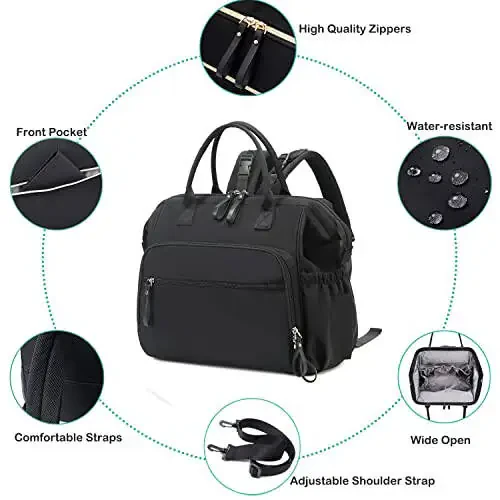 LORADI Convertible Diaper Bag Tote, Water-Resistant 14 Pockets Diaper Backpack with Anti-theft Pockets and Stroller Clips (Black, Large) - 2