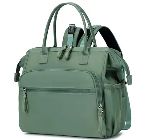 LORADI Convertible Diaper Bag Tote, Wide Open Top 14 Pockets Nappy Backpack with Stroller Buckle, Water-resistant (Green, Large) 